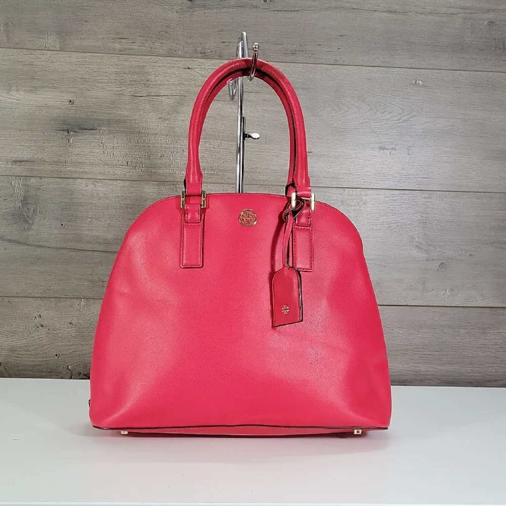 Tory Burch Fuchsia Saffiano Leather Dome Satchel Handbag